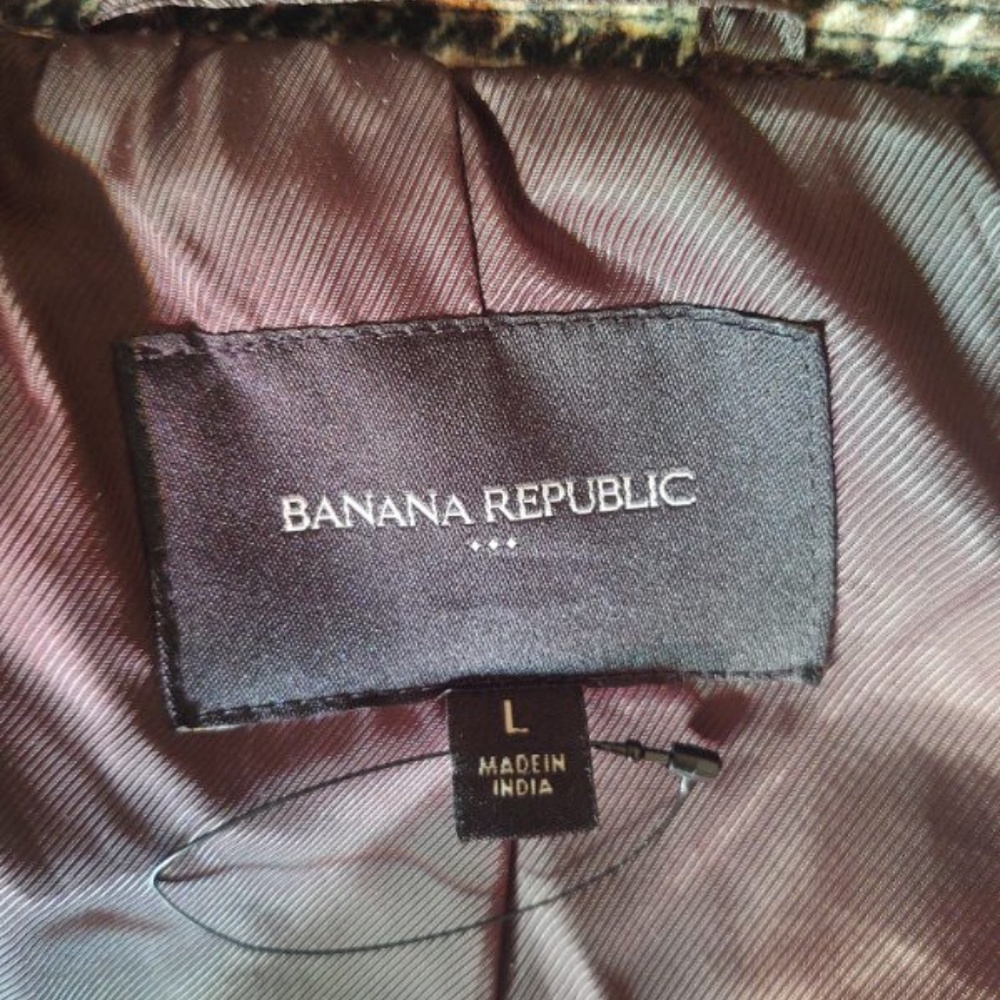 NWOT Banana Republic Large Wool Blend Raglan Coat Layer Epaulettes Brown Multi - Picture 10 of 10